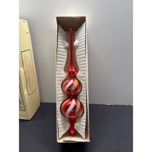 Hand Decorated FADED European Glass Christmas Tree Top Ornament Red & Gold Glitt - Picture 2 of 11